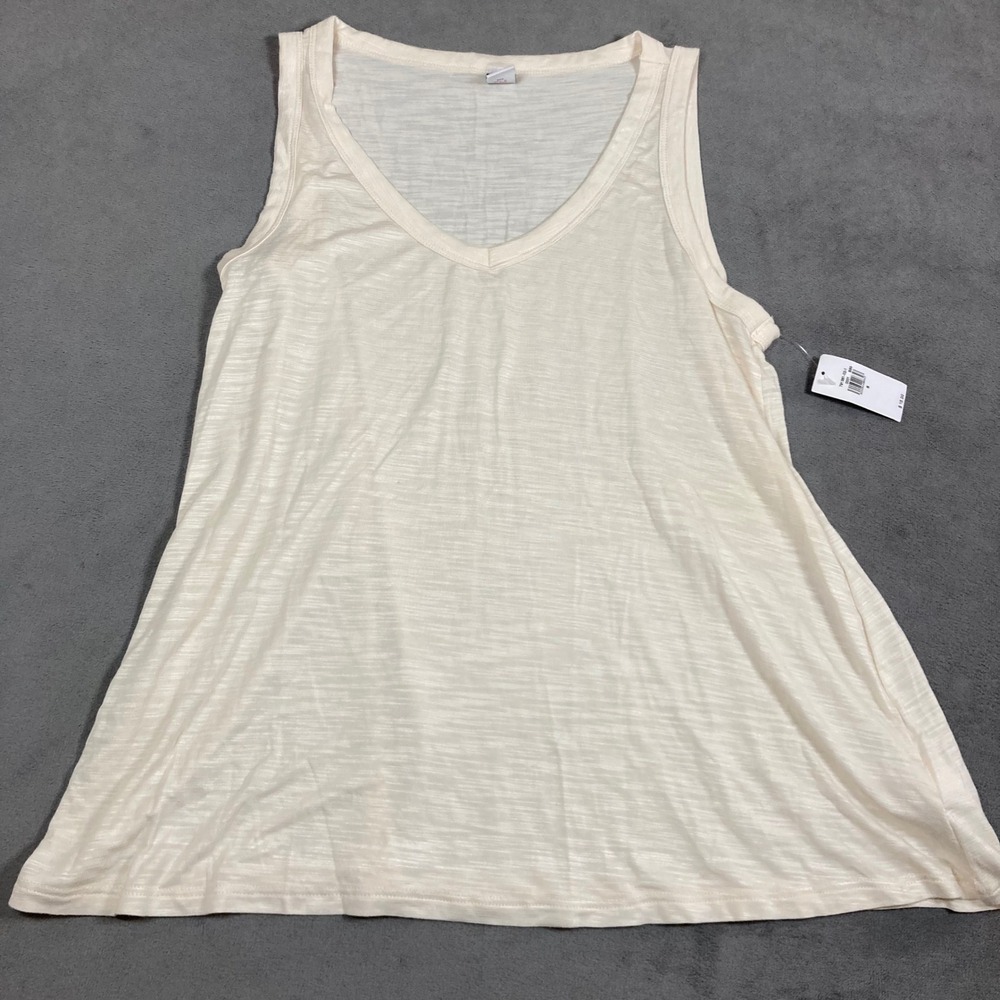 Old Navy Luxe V-Neck Tank Top Womens Small Cream Off White Slub Knit Sleeveless